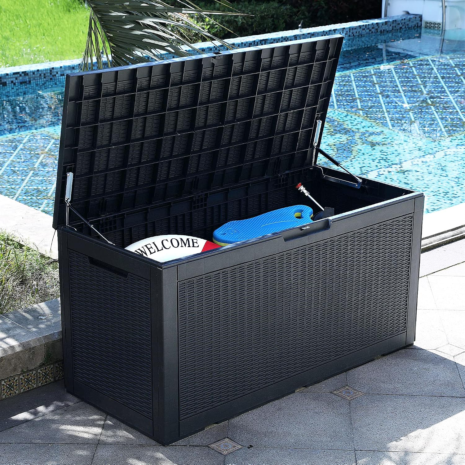  YITAHOME Boîte De Rangement D'extérieur étanche 380 L - Grande Boîte De Rangement En Résine - Coussin D'extérieur Verrouillable - Noir