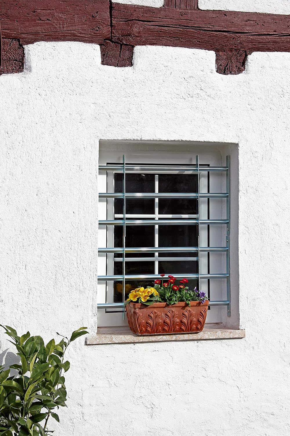 Alberts 563684 Secorino Basic Style Window Grille | Sliding For External Windows | Burglar Protection Grille | Galvanised In Blue | 300 X 700-1050 Mm