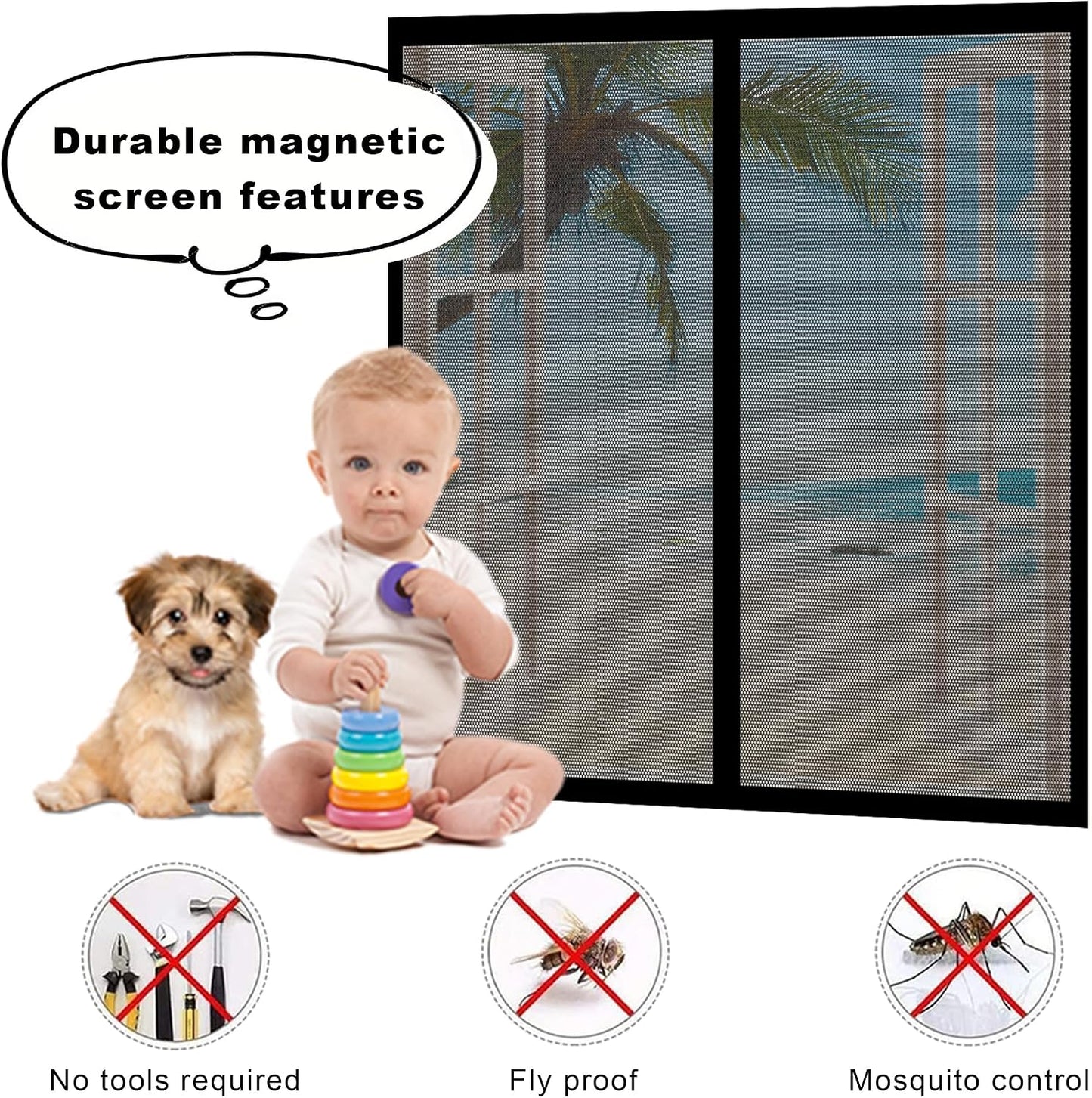  Window Mosquito Net 168 X 140 Cm Adjustable Powerful Magnets For Doors Windows Balcony Living Room Black