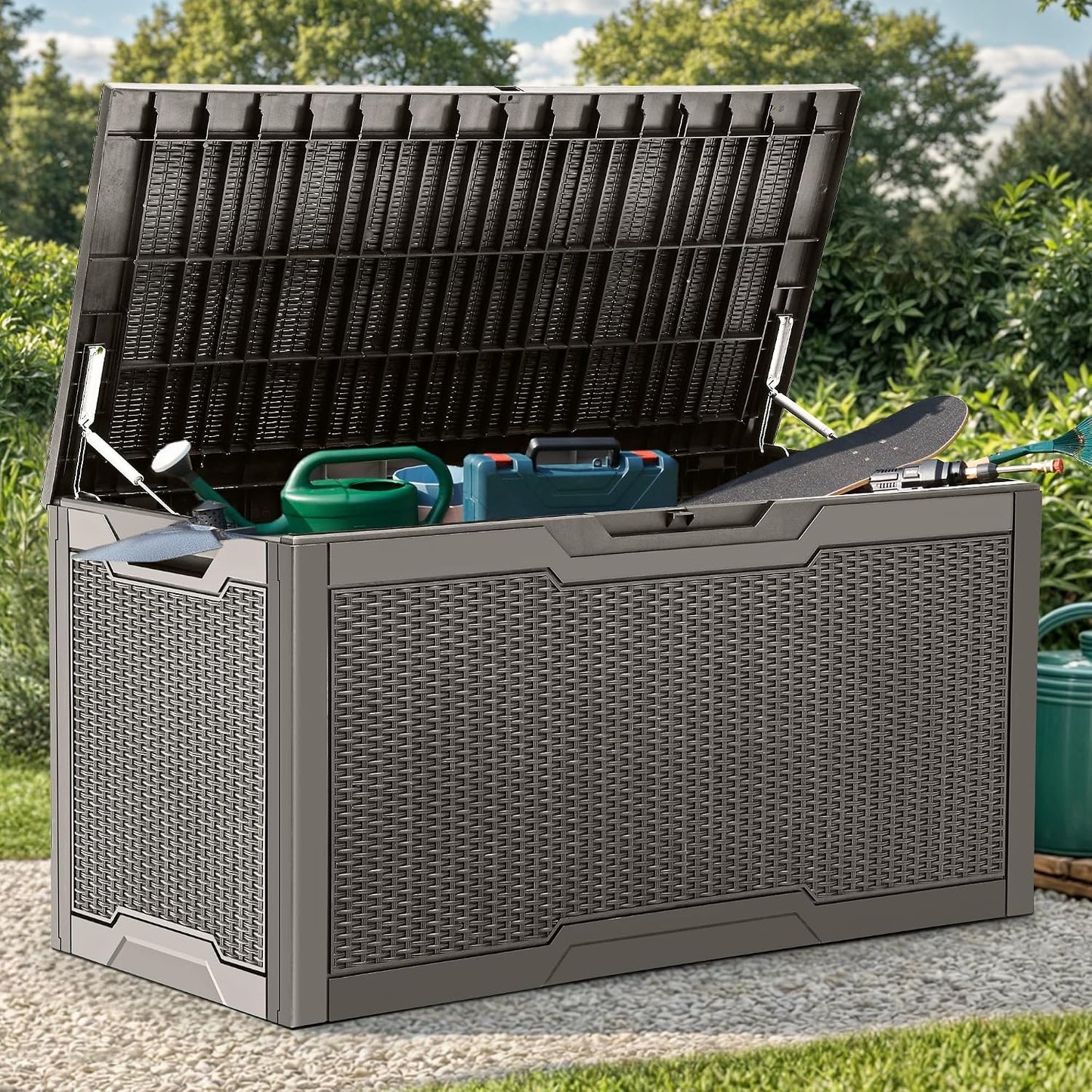  YITAHOME Boîte De Rangement En Résine De 370 Litres, Résistante Aux Intempéries, Verrouillable Pour Intérieur Et Extérieur Pour Fournitures Et Articles Essentiels, Taupe