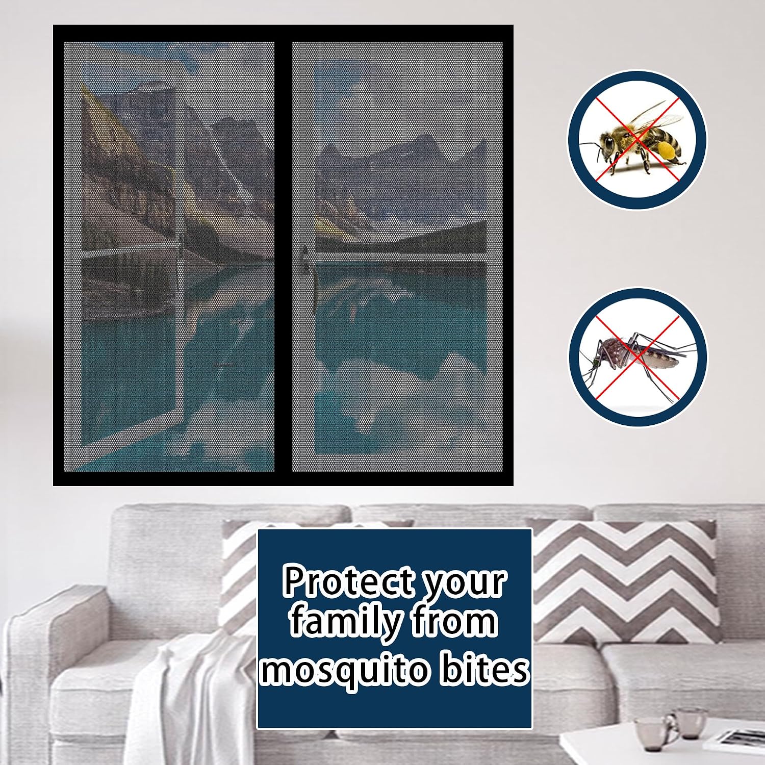  Moustiquaire Porte Fenetre 93 X 117 Cm Moustiquaire Magnétique Arrêter Autres Insectes Bestioles Pour Couloirs, Salon Cuisine Baie Vitree, Noir