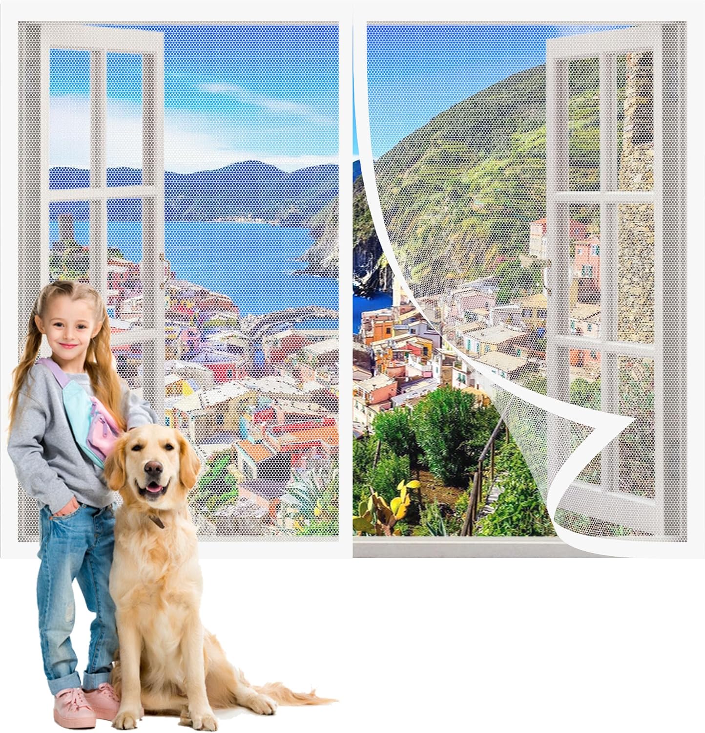 Insect Screen Window 152 X 119 Cm Anti-Mosquito Automatic Closed Door Curtain, No Drilling For Sliding Windows, White