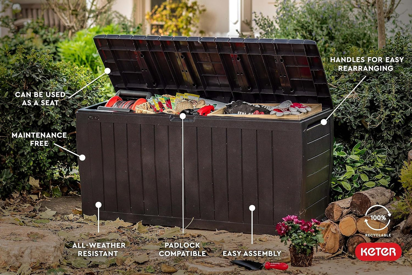  Keter Marvel Plus 71-gallon Toutes Saisons Extérieur Du Pont De Stockage Box – Espresso Marron Marron