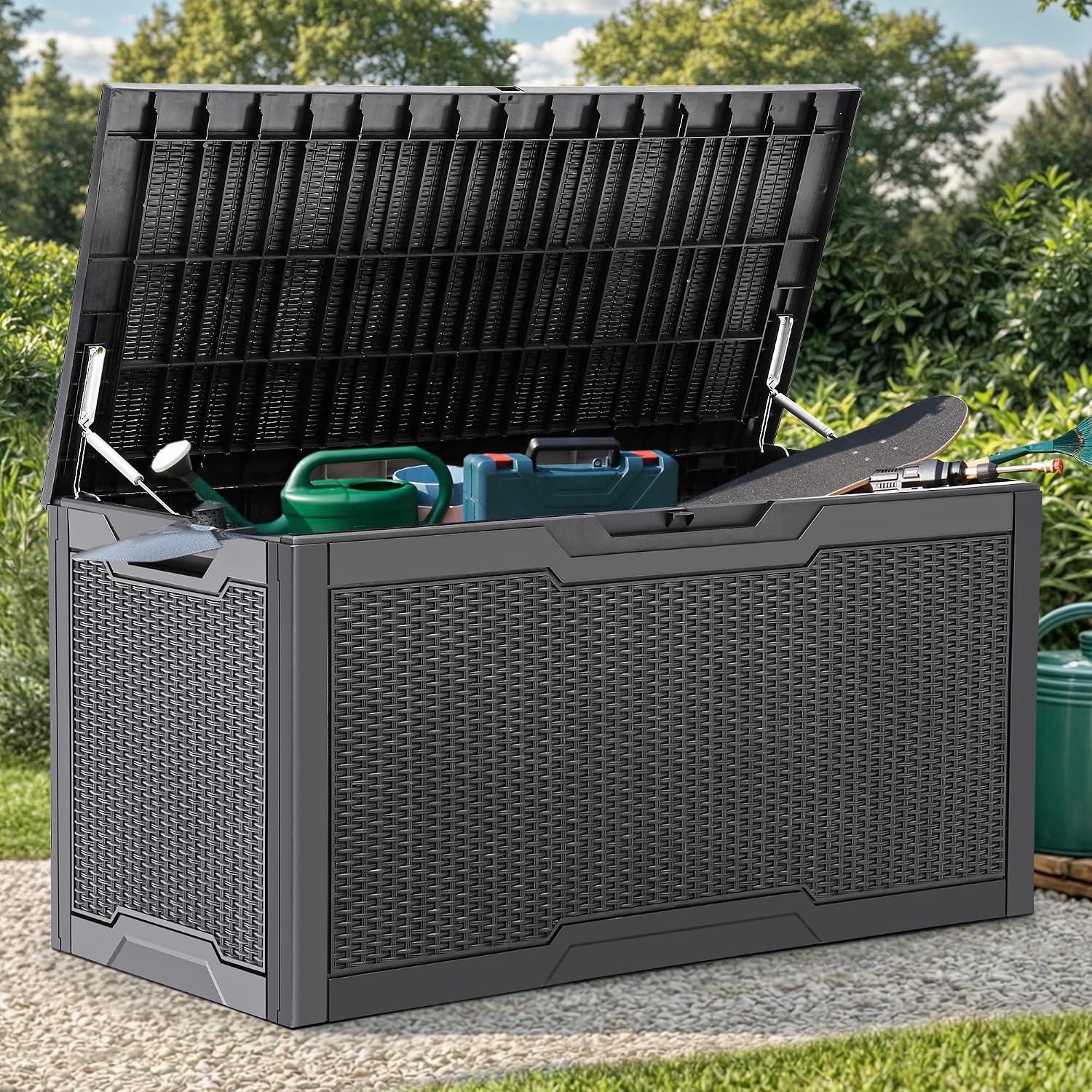  YITAHOME Grande Boîte De Rangement D'extérieur En Résine Résistante à L'eau, Conteneur De Rangement Verrouillable Pour Intérieur Et Extérieur, Pour Terrasse, Jardin, Coussins, Outils, équipement (gris
