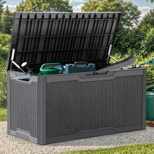  YITAHOME Grande Boîte De Rangement D'extérieur En Résine Résistante à L'eau, Conteneur De Rangement Verrouillable Pour Intérieur Et Extérieur, Pour Terrasse, Jardin, Coussins, Outils, équipement (gris