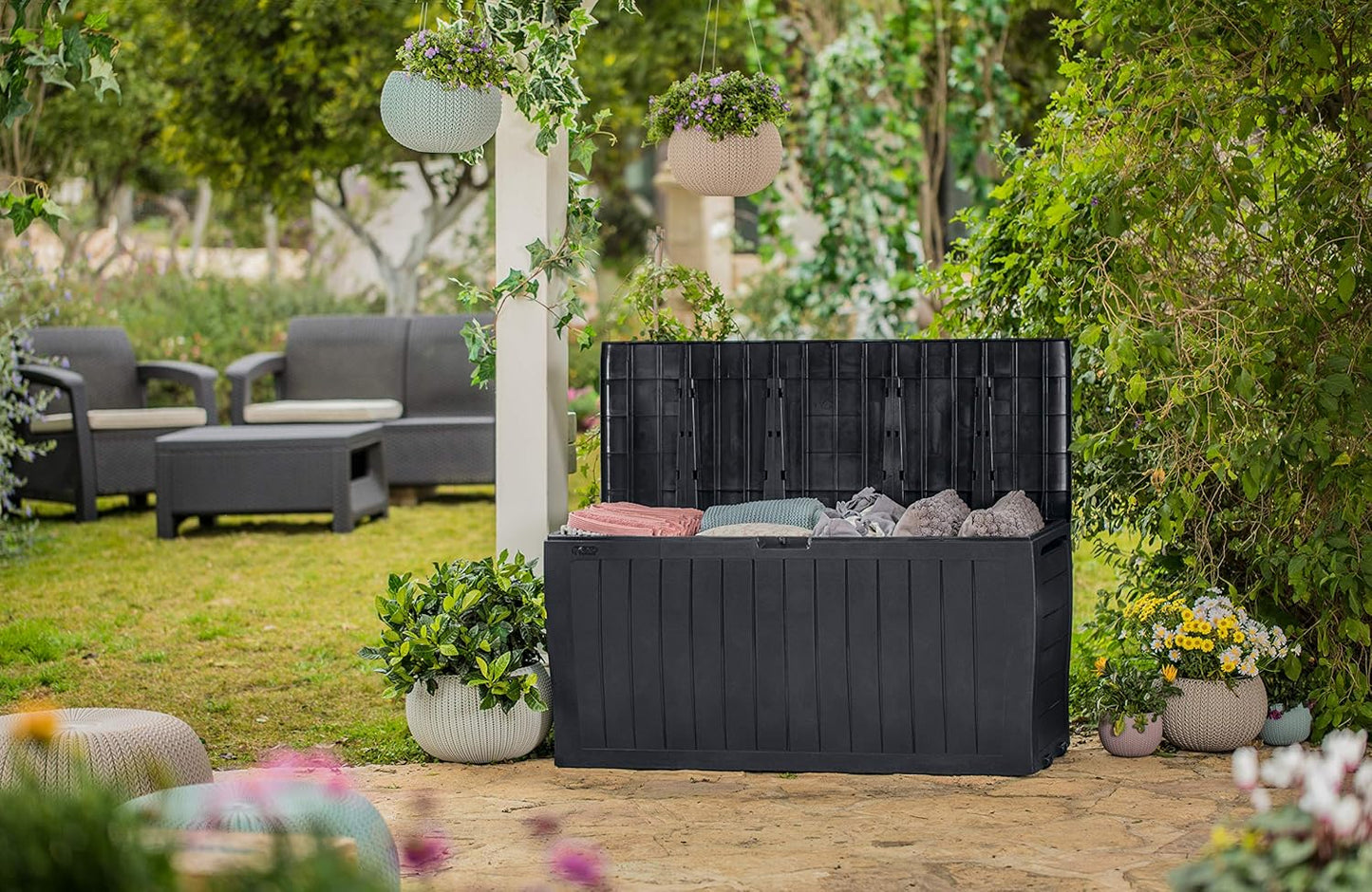  Keter 247661 Boîte De Rangement De Jardin Marvel+ 270 L, Gris Graphite