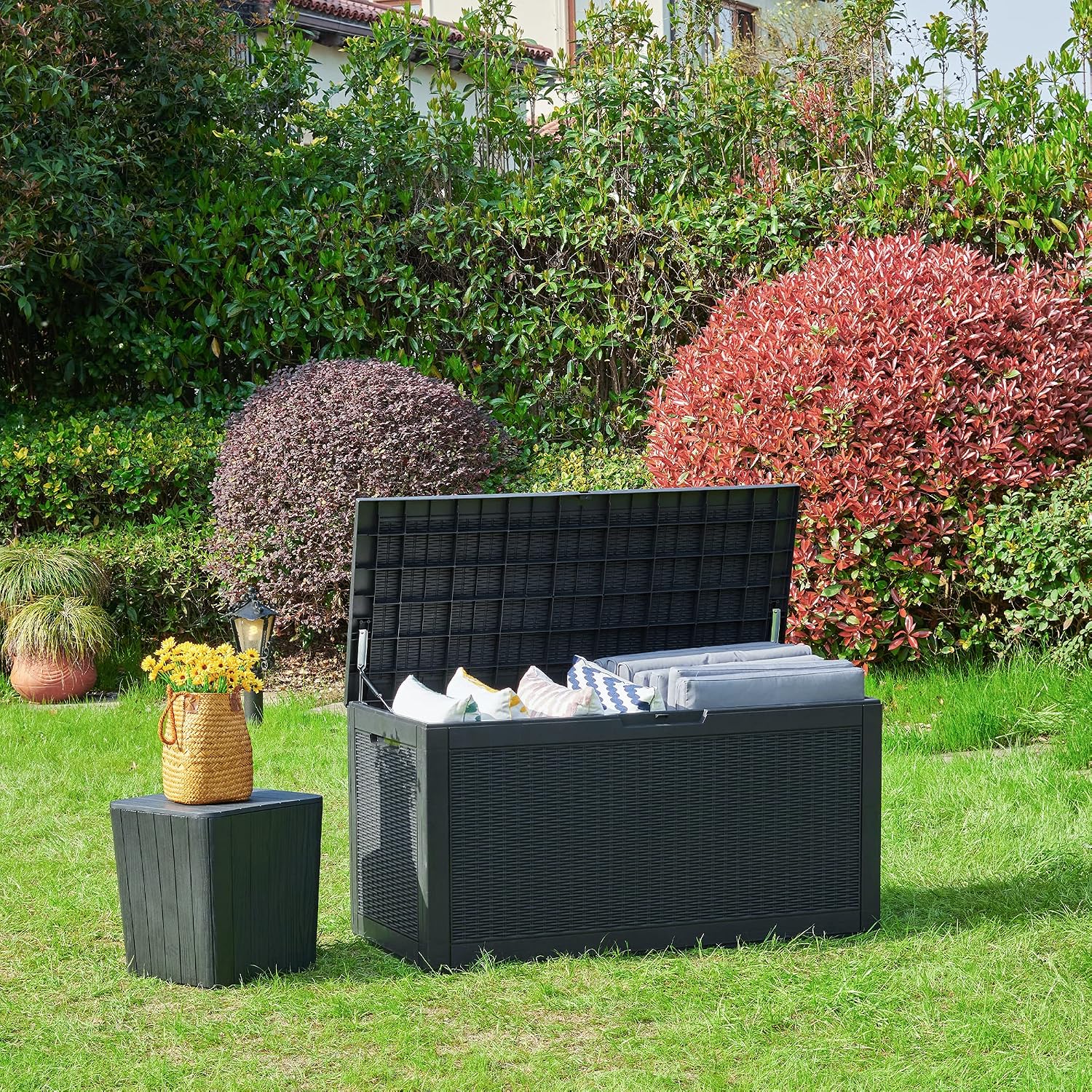  YITAHOME Boîte De Rangement D'extérieur étanche 380 L - Grande Boîte De Rangement En Résine - Coussin D'extérieur Verrouillable - Noir